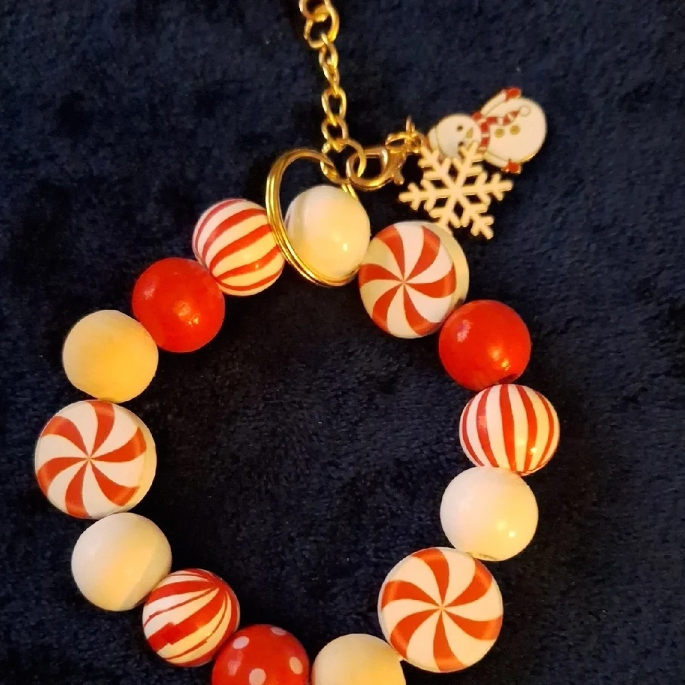 Festive Holiday Red and White Charm Bracelets Keychain